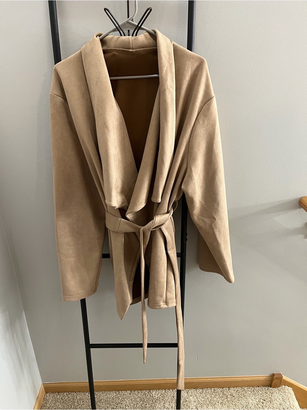 SHEIN Draped Open Front Trench Coat - Camel Brown